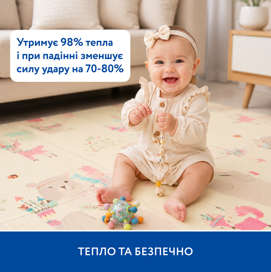Великий двосторонній термокилимок Piccolino "Ведмежа і друзі", 180х200х1,5 см, з народження