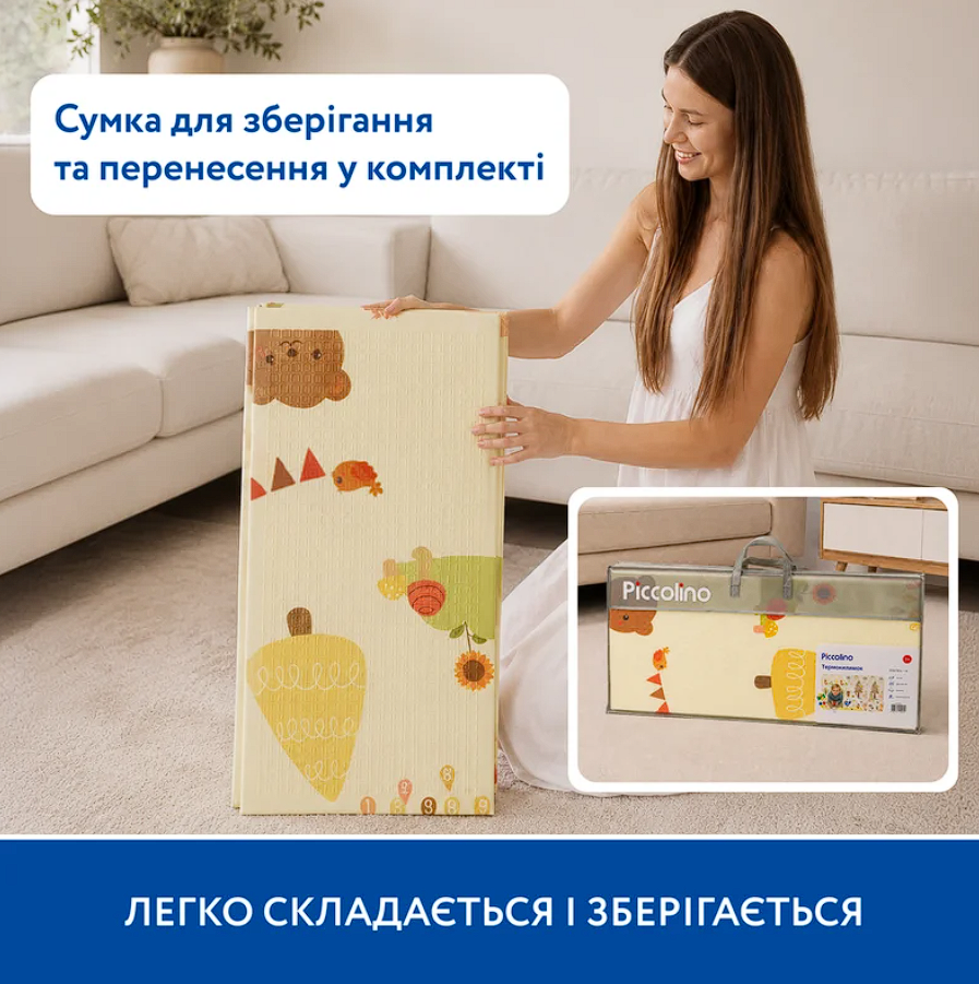 Большой двухсторонний термоковрик Piccolino "Лесные зверята", 180х200х1 см
