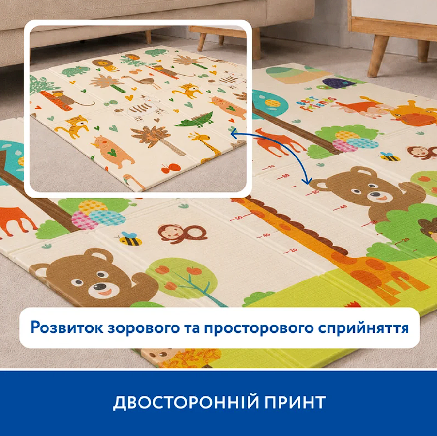 Двухсторонний термоковрик Piccolino "Мир зверят", 150х180х1 см, с рождения